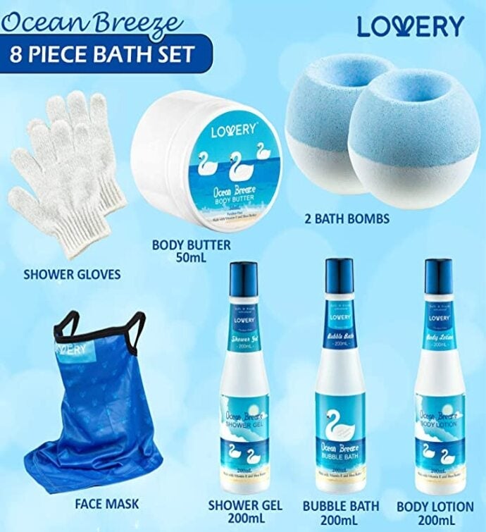 Bath and Body Gift Set in Ocean Bliss, Home Spa Gift - 10 pc set