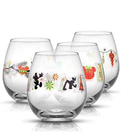 Disney Mickey Mouse Joy O Joy Stemless Wine Glass - Set Of 4