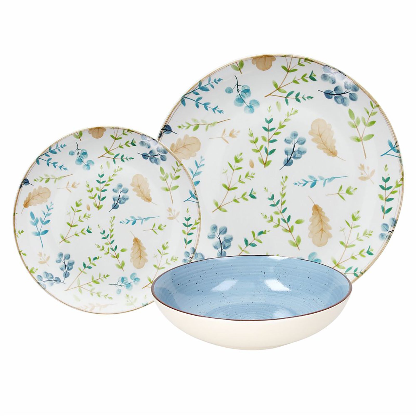 Floral Gaia 18pc Porcelain Dinnerware Set, White/blue, Serving For 6