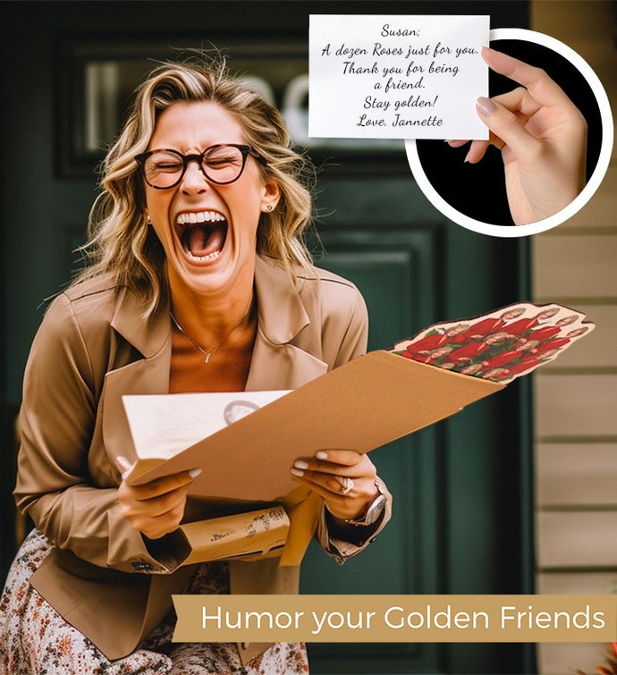 One Dozen Roses Golden Girls Cardboard Bouquet