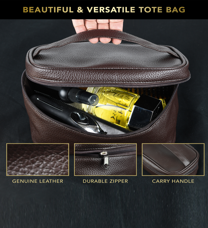 Premium Spa Kit for Him, Sandalwood Bath Gift Set in leather Cosmetic Bag