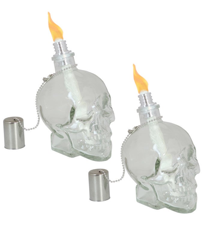 Grinning Skull Glass Tabletop Torches - Clear