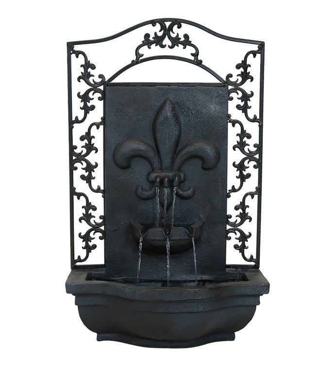 French Lily Outdoor Wall Water Fountain 33" Lead Finish