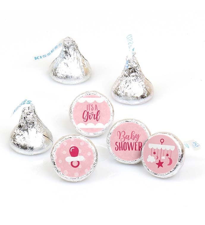 Its A Girl Pink Baby Shower  Round Candy Sticker Favors