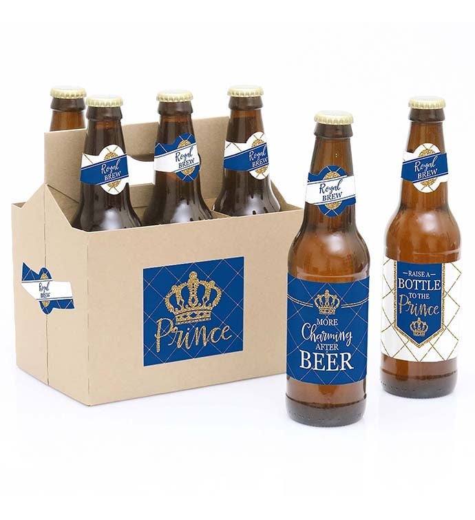 Royal Prince Charming   Party Decor   6 Beer Bottle Labels & 1 Carrier