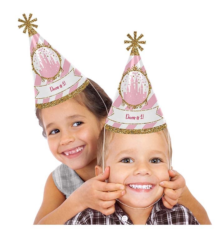 Little Princess Crown   Cone Pink & Gold Happy Birthday Party Hats 8 Ct