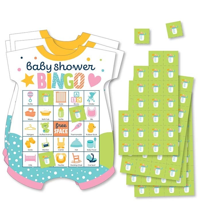 Colorful Baby Shower   Cards & Markers  baby Shower Shaped Bingo Game 18 Ct