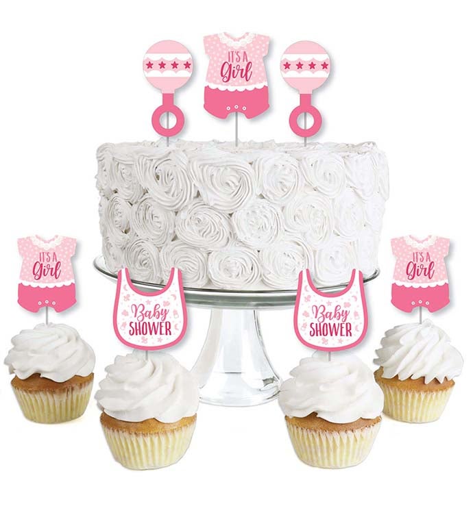 It's A Girl   Dessert Cupcake Toppers   Pink Baby Shower Treat Picks 24 Ct