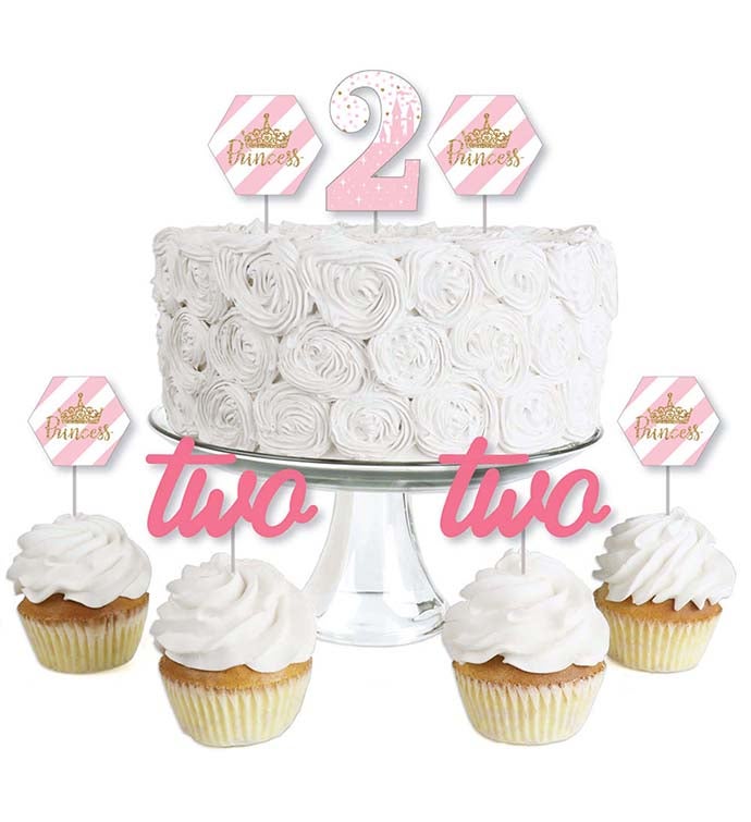 2nd Birthday Little Princess Crown Dessert Cupcake Toppers Treat Picks 24ct