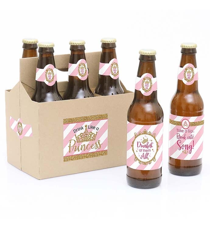Little Princess Crown   Party Decor   6 Beer Bottle Labels & 1 Carrier