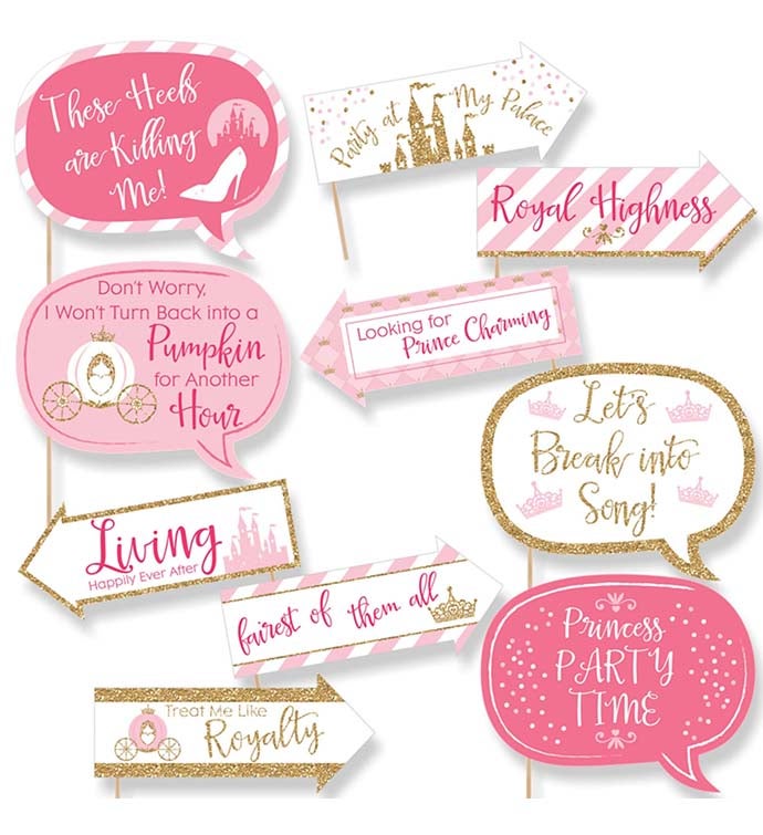 Funny Little Princess Crown   Pink & Gold Party Photo Booth Props Kit 10 Pc