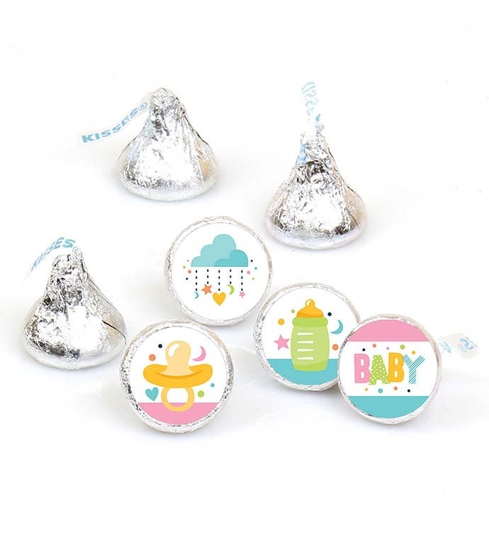 Colorful Baby Shower Gender Neutral Round Candy Sticker Favors 108 Ct