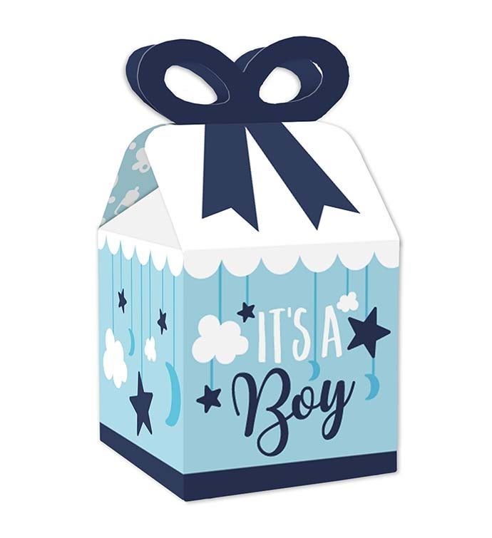 It's A Boy   Square Favor Gift Boxes   Blue Baby Shower Bow Boxes   12 Ct