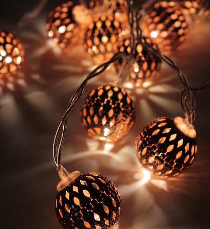 Rose Gold Moroccan Ball String Lights   Battery Operated