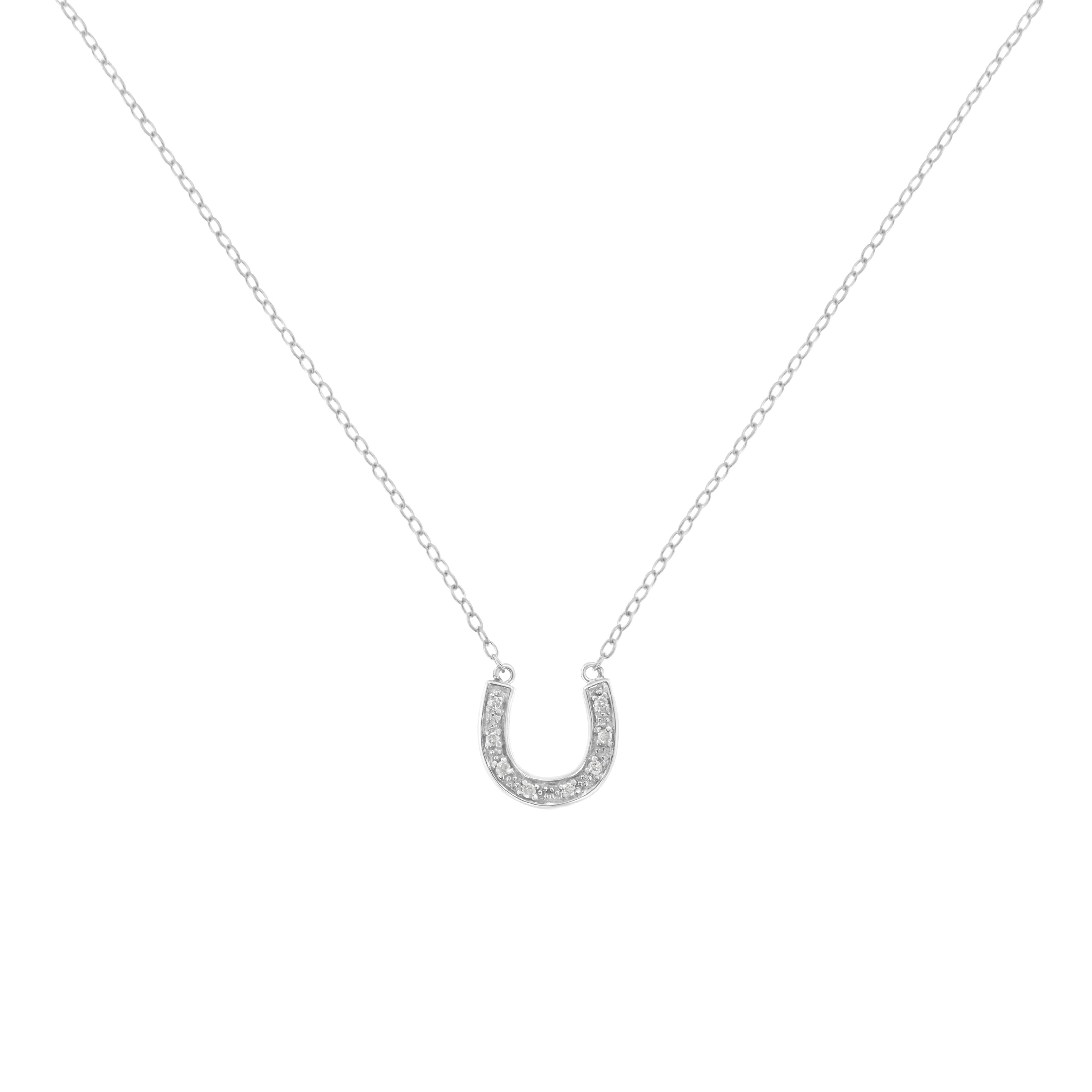 .925 Sterling Silver Diamond Accent Horseshoe U Shape 18" Pendant Necklace