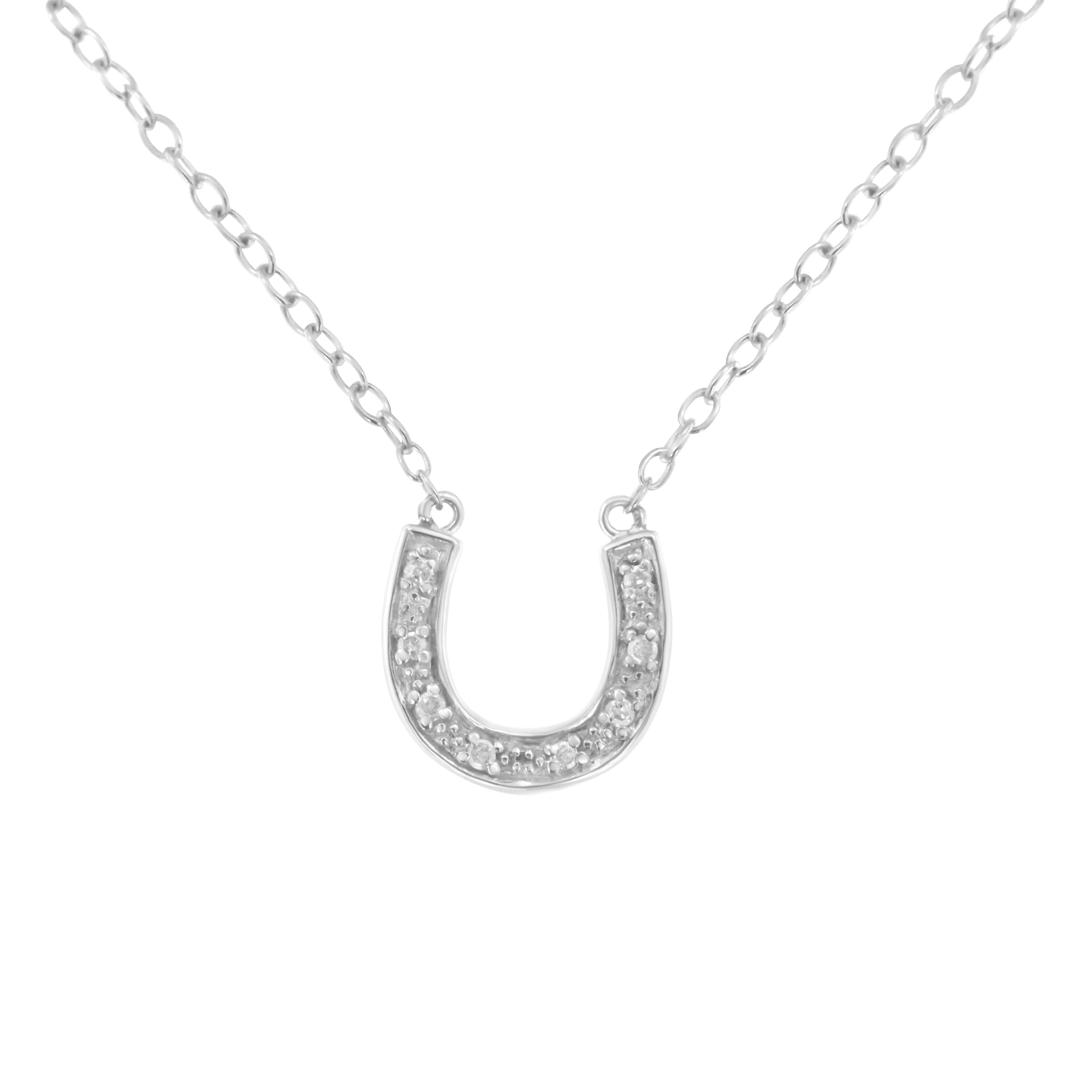 .925 Sterling Silver Diamond Accent Horseshoe U Shape 18" Pendant Necklace