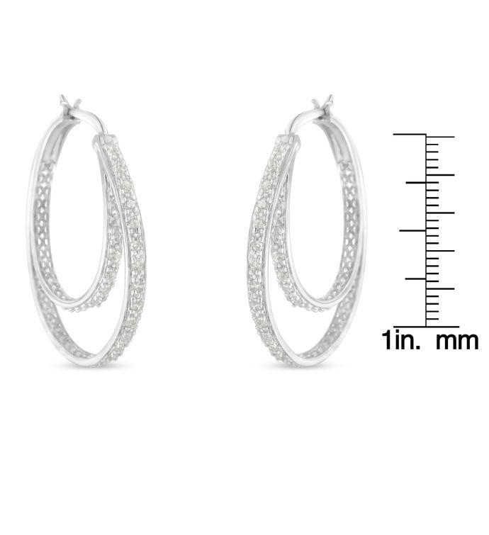 .925 Sterling Silver 1/2 Cttw Miracle set Diamond Double Hoop Earrings