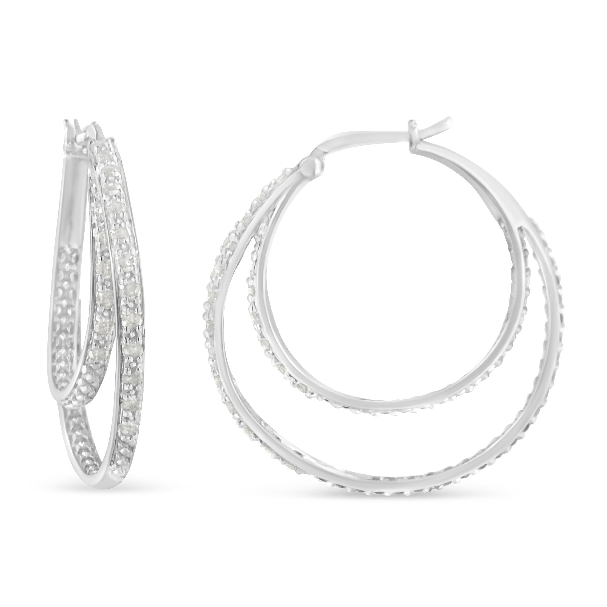 .925 Sterling Silver 1/2 Cttw Miracle-set Diamond Double Hoop Earrings