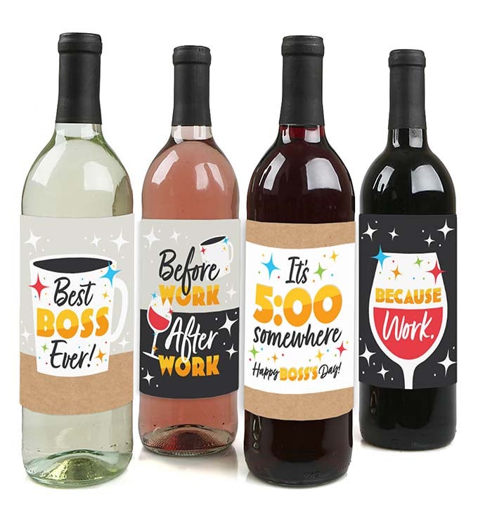 Happy Boss's Day   Best Boss Ever Decor   Wine Bottle Label Stickers   4 Ct