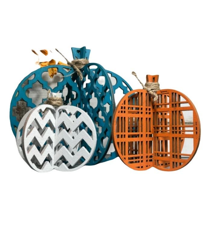 Set Of 3 Fall Pumpkins- Teal, Orange, White