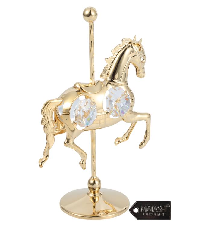 Matashi 24k Gold Plated Crystal Studded Carousel Horse Ornament