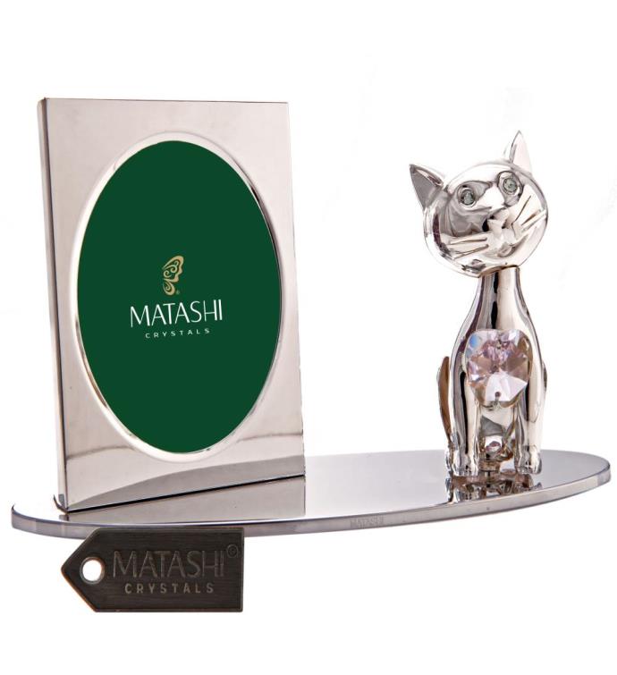 Silver Plated Picture Frame With Cat Figurine | Marketplace | 1800Flowers