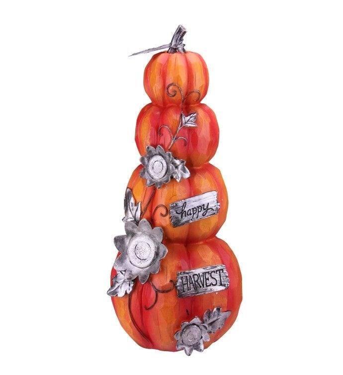 18.25” Stacked Pumpkins 'happy Harvest' Fall Outdoor Decoration