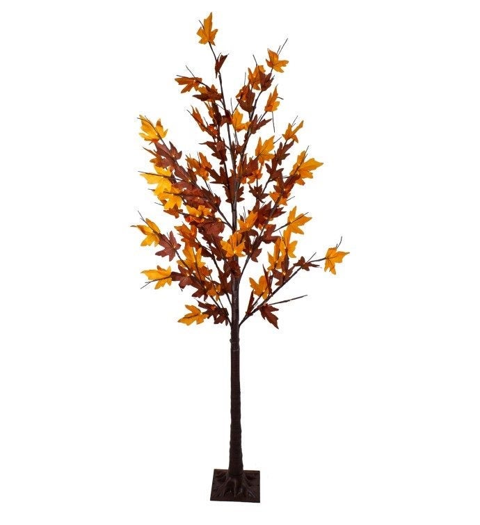 6' Pre-lit Led Brown Maple Artificial Christmas Tree- Clear Lights