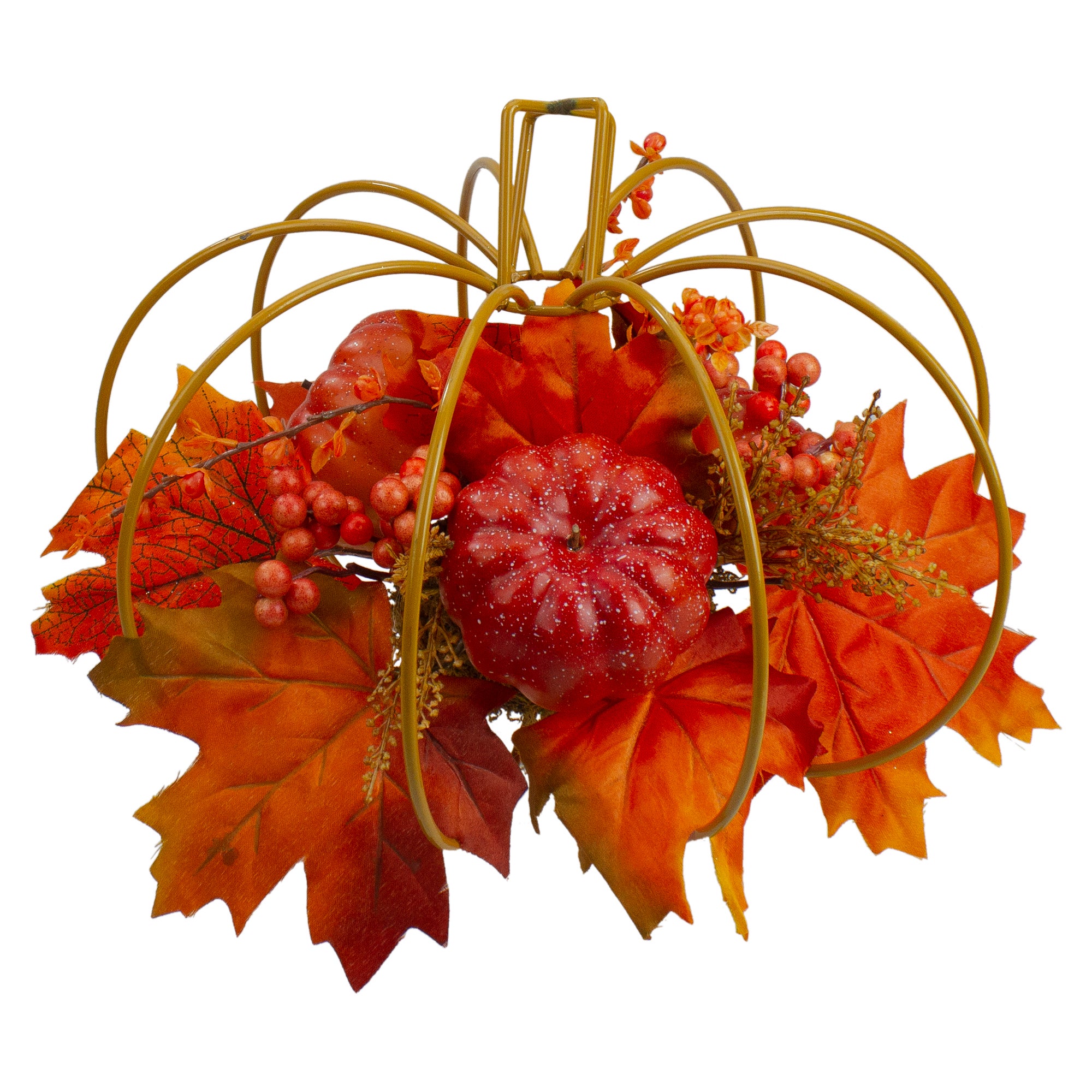 12" Autumn Harvest Maple Leaf And Berry Pumpkin Tabletop Centerpiece