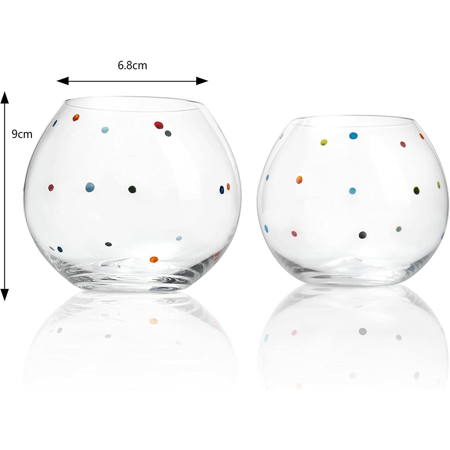 Polka Dot Set Of 2 Stemless Bubble Wine Glasses 16 Oz