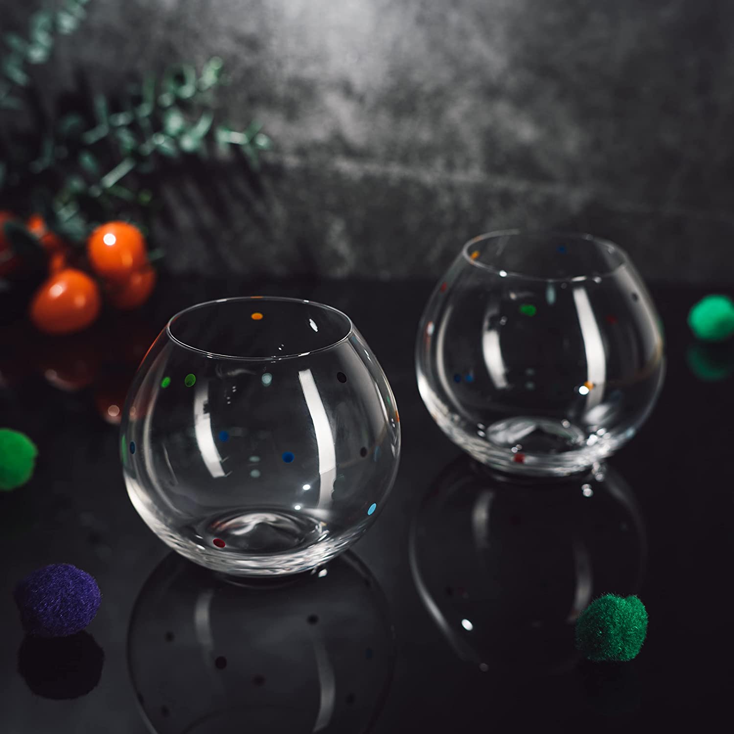Polka Dot Set Of 2 Stemless Bubble Wine Glasses 16 Oz
