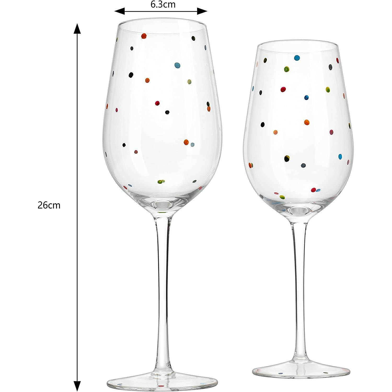 Set Of 2 Polka Dot Stemmed Wine Glasses 16 Ounces 10" H