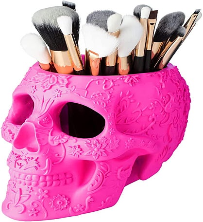 Extra Large Resin Skull Makeup Brush Holder