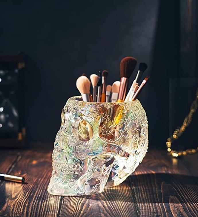 Extra Large Resin Skull Makeup Brush Holder
