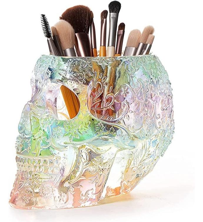 Extra Large Resin Skull Makeup Brush Holder
