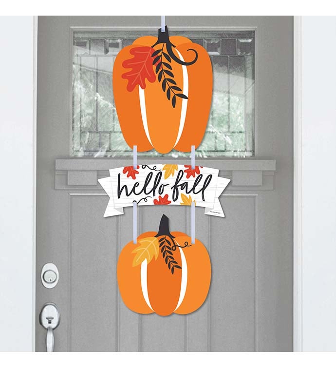 Fall Pumpkin   Halloween Or Thanksgiving Party Front Door Decor   3 Piece