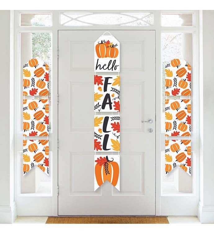 Fall Pumpkin   Hanging Vertical Paper Door Banners   Indoor Door Decor