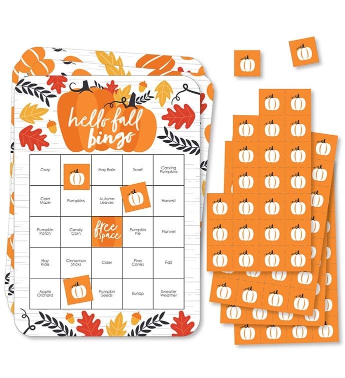 Fall Pumpkin   Bingo Cards & Markers   Party Shaped Bingo Game   18 Ct