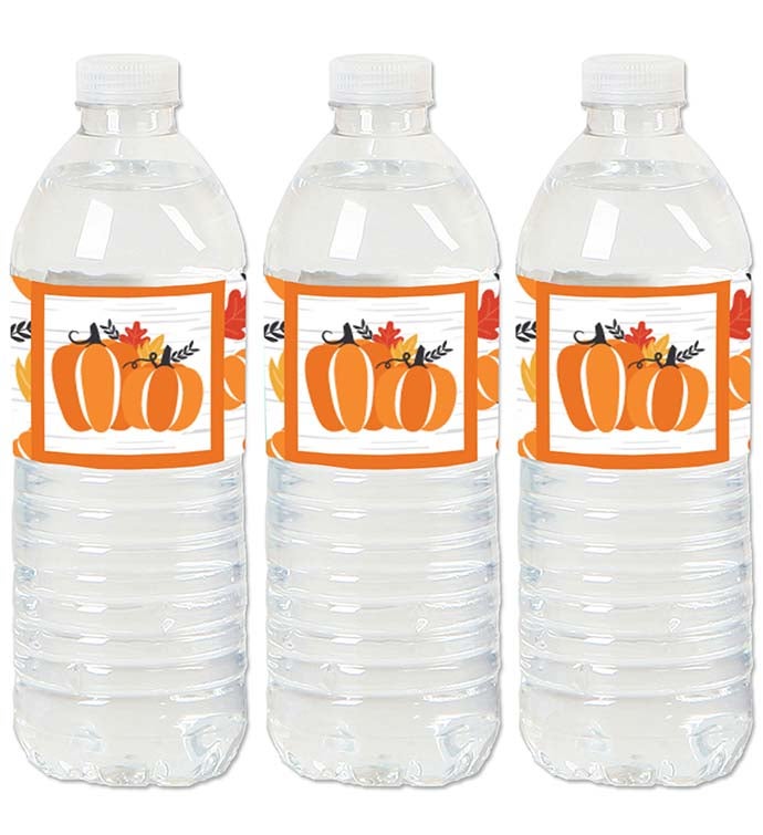 Fall Pumpkin   Halloween Or Thanksgiving Water Bottle Sticker Labels 20 Ct