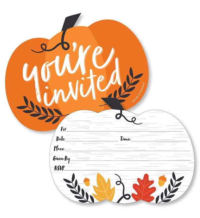 Fall Pumpkin   Shaped Halloween Fill in Invitations With Envelopes   12 Ct