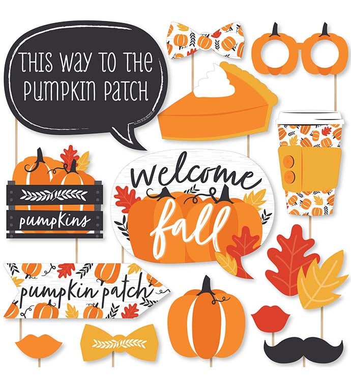 Fall Pumpkin   Halloween Or Thanksgiving Party Photo Booth Props Kit 20 Ct