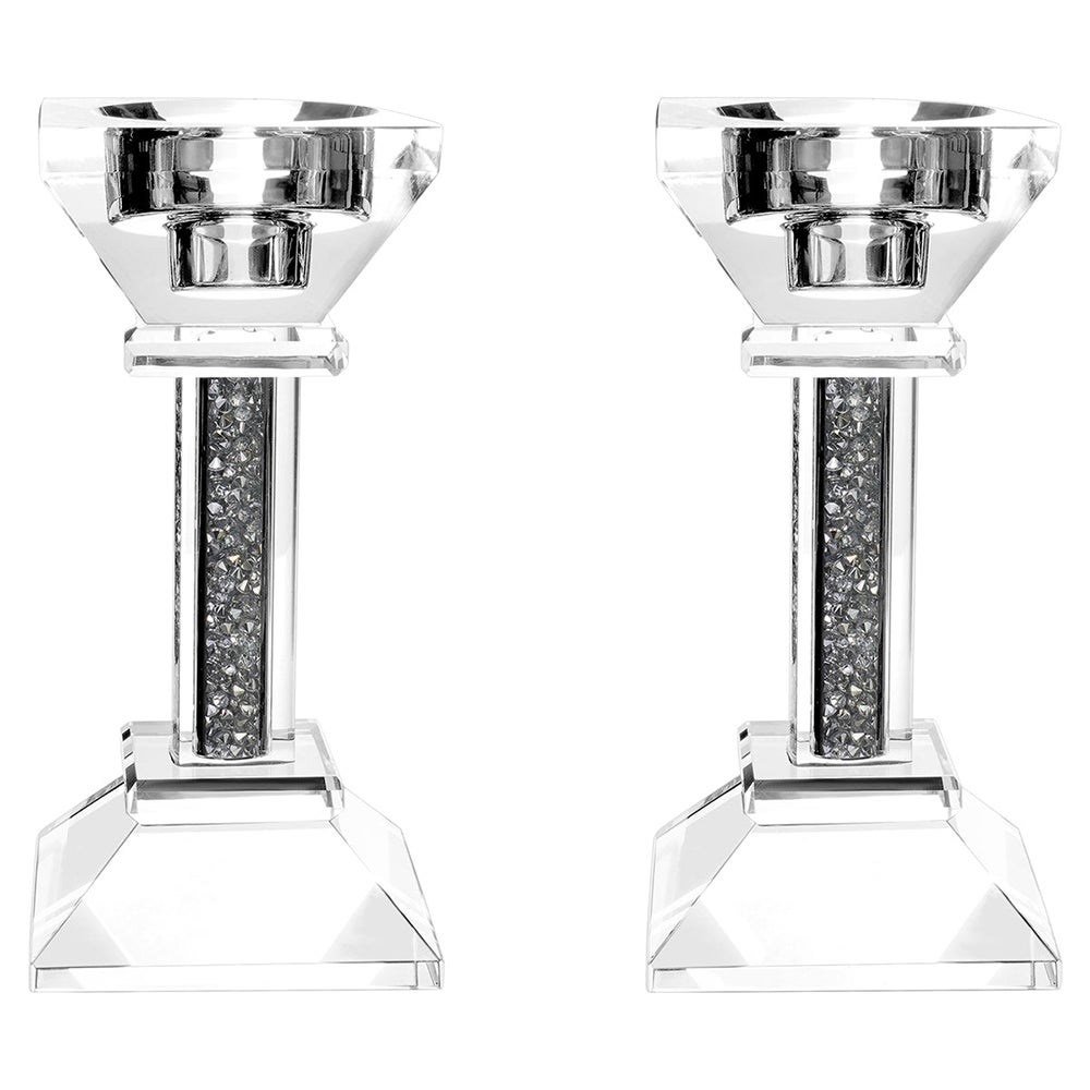 Crystal Candlesticks With Crushed Gemstones