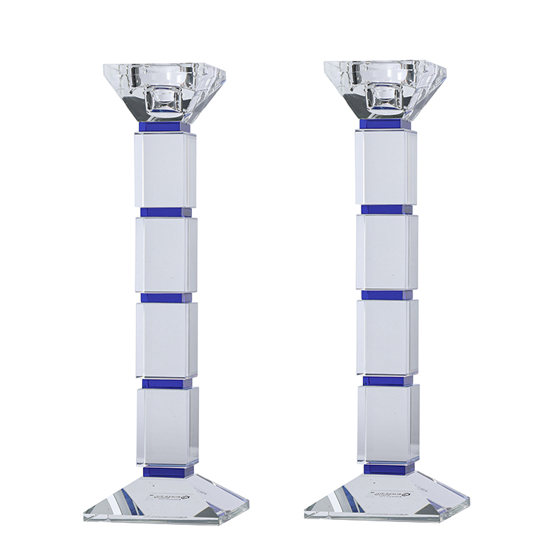 Crystal Candlesticks With Blue Square Design Set Of Two