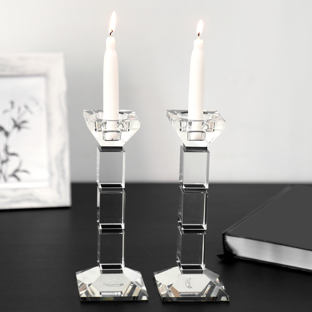 Crystal Candlesticks With Black Square Design Set Of Two