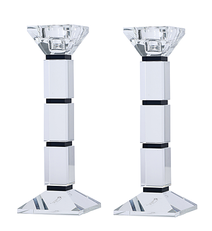 Crystal Candlesticks With Black Square Design Set Of Two