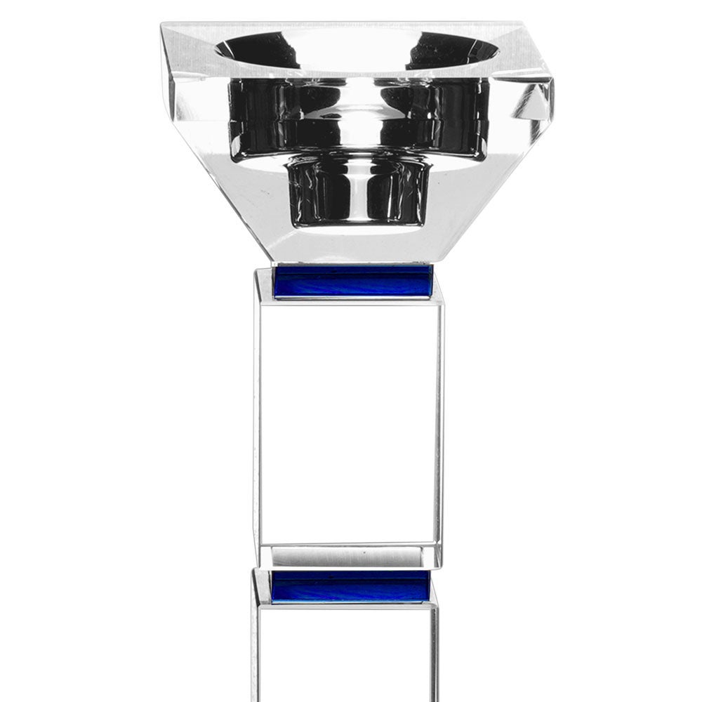 Crystal Candlesticks With Blue Square Design Set Of Two