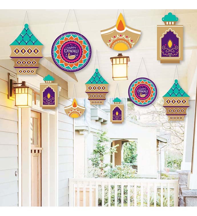 Hanging Happy Diwali   Outdoor Festival Of Lights Yard Decorations   10 Pc