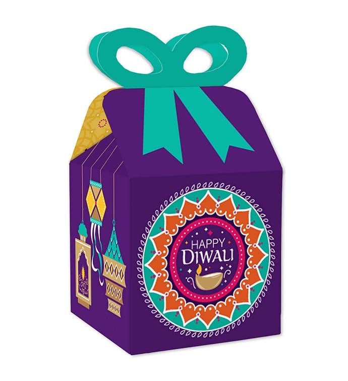Happy Diwali   Square Favor Gift Boxes   Festival Of Lights Bow Boxes 12 Ct