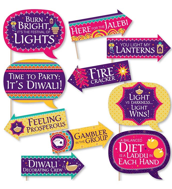 Funny Happy Diwali   Festival Of Lights Party Photo Booth Props Kit   10 Pc