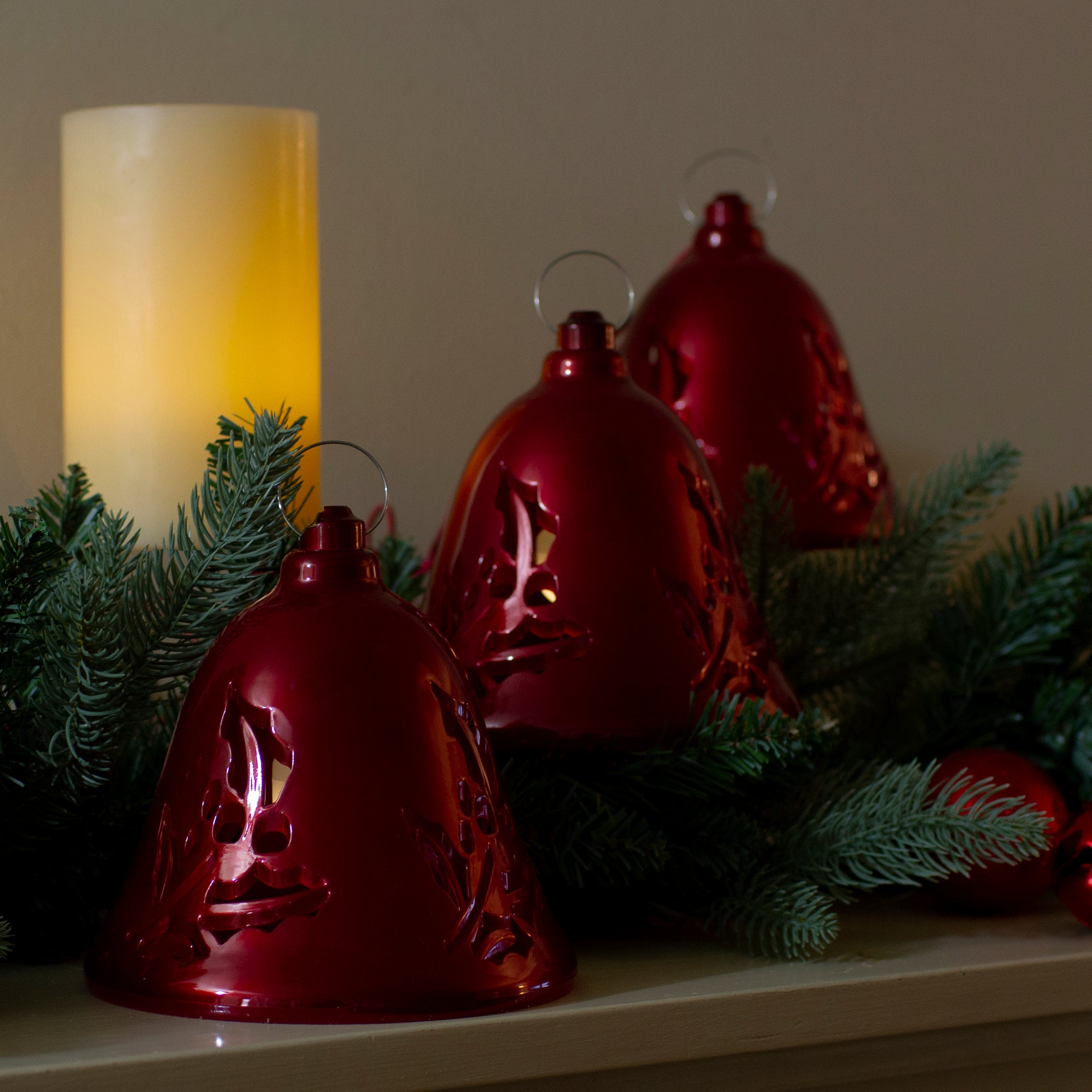 Set Of 3 Musical Lighted Bells Christmas Decorations  6.5"